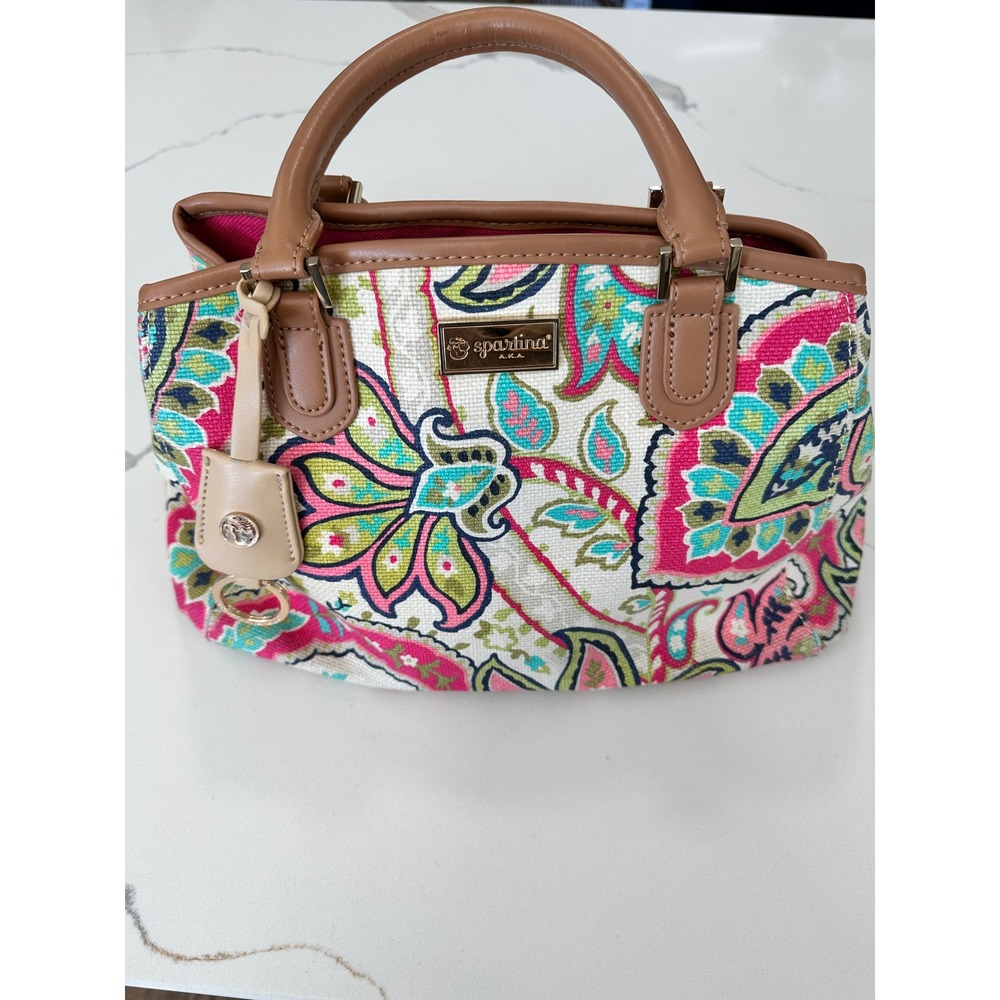 Spartina 449 Daufuskie‎ Island Floral Paisley Linen Leather Satchel Handbag